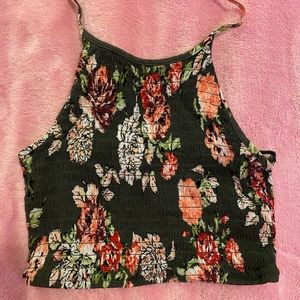 green and pink floral halter top